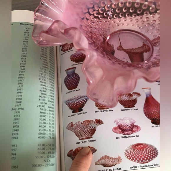Vtg Fenton Cranberry Ruffled Hobnail Glass Bowl - Picture 15 of 15